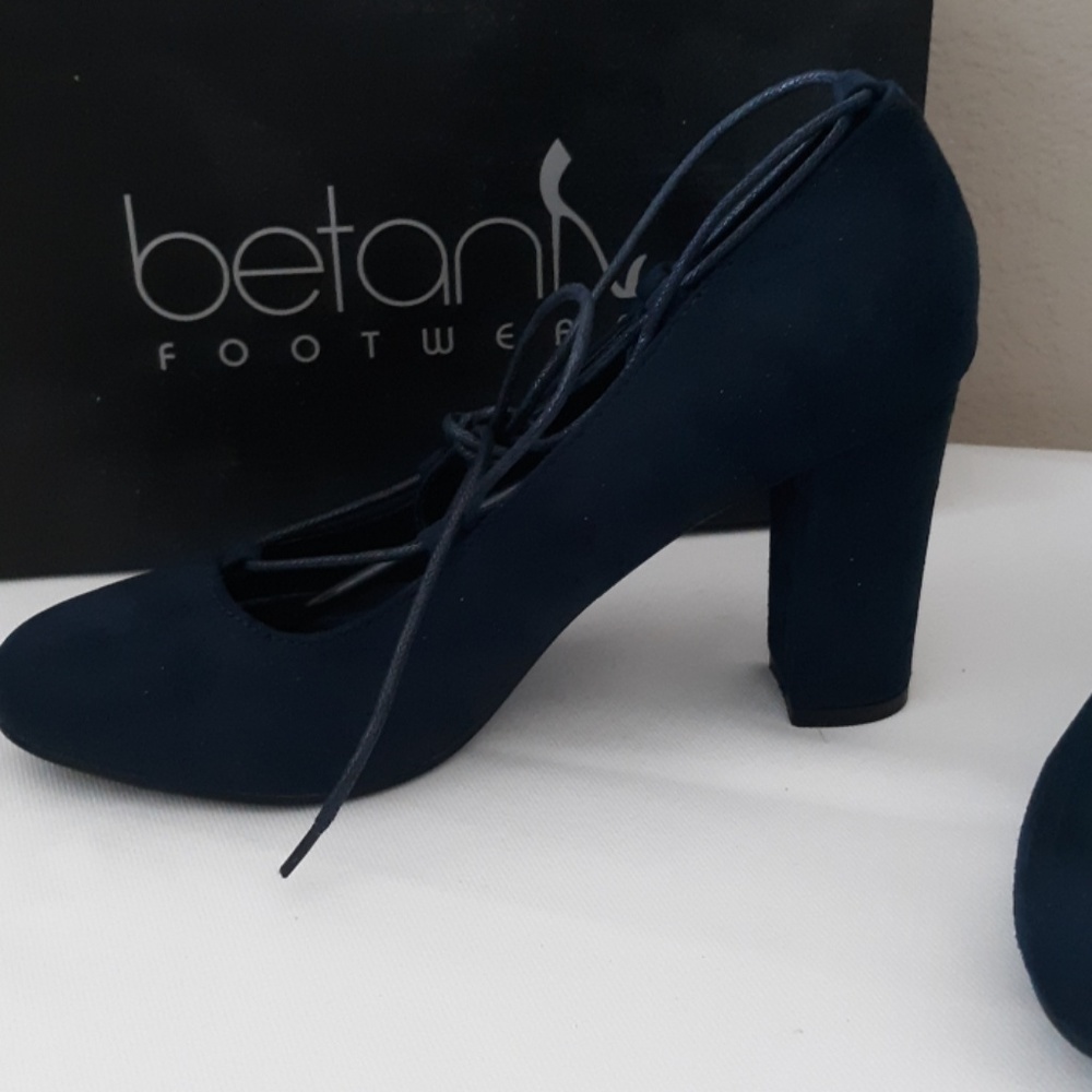 Betani lace up block heel navy - Picture 4 of 7